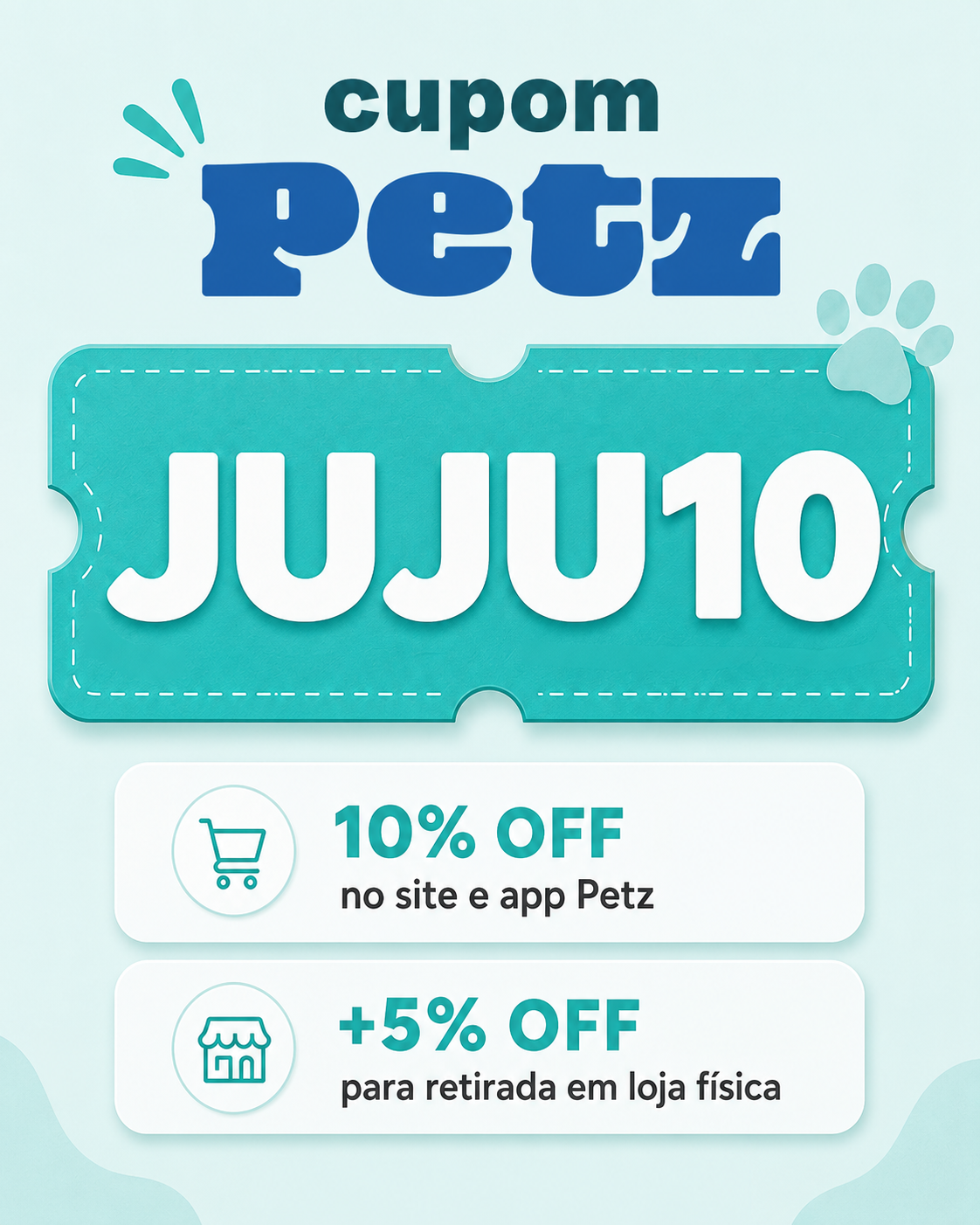 Cupom Petz JUJU10 promos com desconto para comprar na Petz pelo site app e retirada em loja fisica